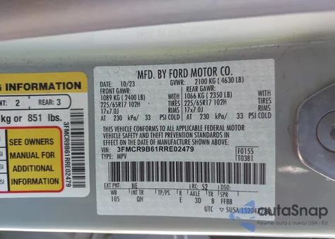 2024 Ford Bronco Sport Big Bend z USA, uszkodzony, nr VIN 3FMCR9B61RRE02479